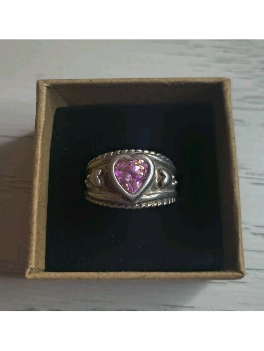 VTG Sterling Silver 925 Avon Pink CZ Heart Stone Size 6